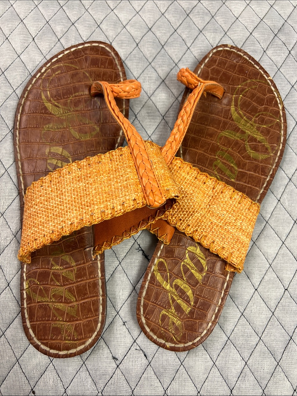 Rampage Orange Braided Thong Sandals with Woven Strap